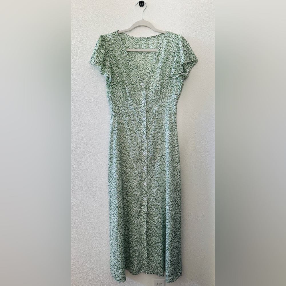Green floral midi dress